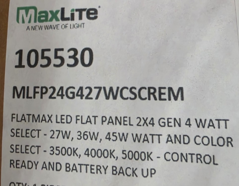 10 Maxlite LED Flat Panel 2X4 27W 36W 45W Color Select 3500K 4000K 5000K BATTERY