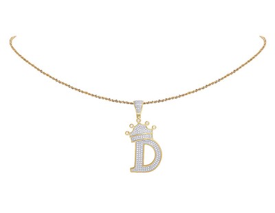 Pre-owned Jewelry Unlimited 10k Yellow Gold Genuine Diamond Tilted Crown Initial "d" Pendant 3/5 Ct 1.75" In H-i
