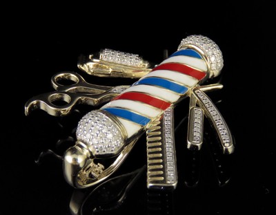 Pre-owned Jewelry Unlimited Men's 10k Yellow Gold Real Diamond Barber Shop Pole Pendant Charm 3/4 Ct 1.5" In H-i