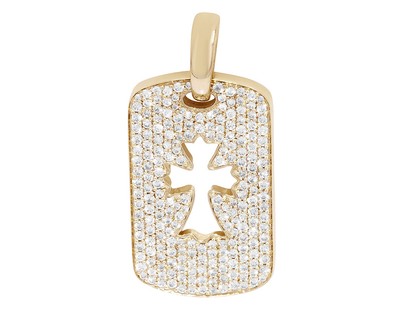 Pre-owned Jewelry Unlimited Men's Hollow Cross Real Diamond Tag Pendant 1 4/5 Ct 10k Yellow Gold 1.5" In G-h