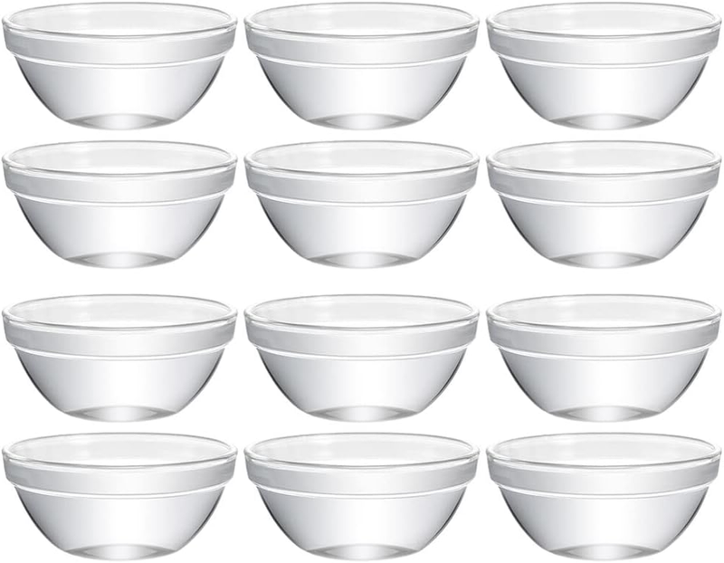 12 Pack Clear Glass Bowls, 2.3 Inch Mini Stackable Meal Prep Bowls Portion Dishe