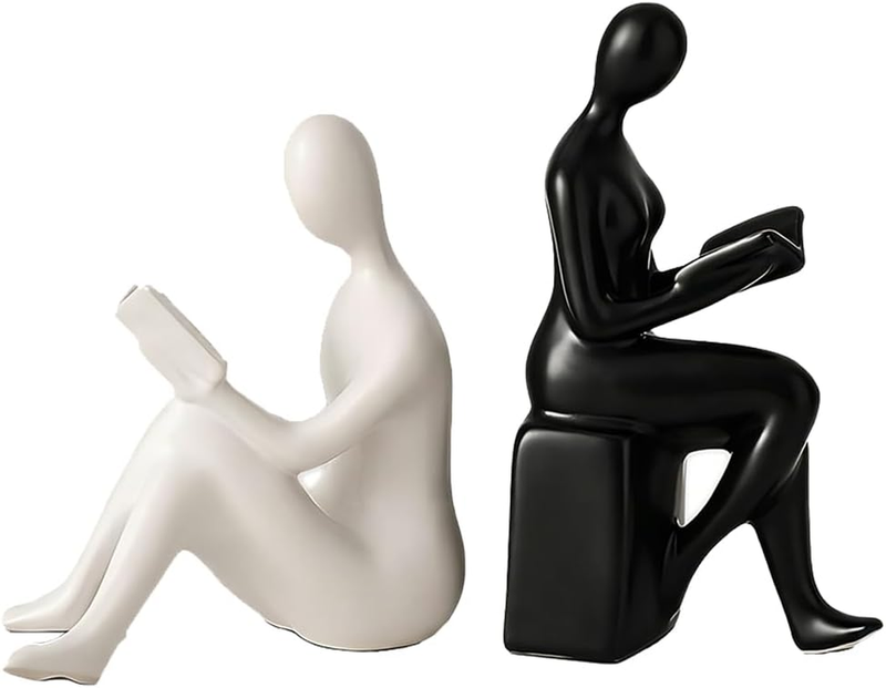 Set of 2 Bookend, Reader Figurines, Reading Figure Bookends