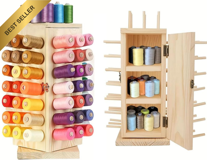 Rotating Wooden Thread Rack,93 Spools Wooden Embroidery Thread Organizer,Embroid