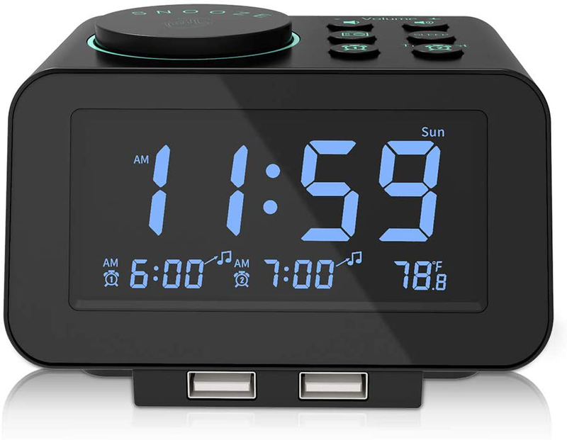 Uscce Digital Alarm Clock Radio 0-100% Dimmer, Dual Alarm With Weekday/Weekend