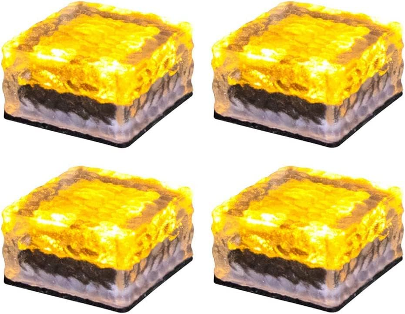 Solar Glass Brick Light, Frosted Glass Ice Cube Solar Path Light 4 LED, In-Groun
