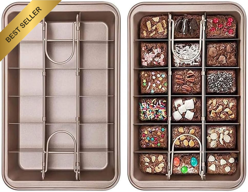 18-Grid Non-Stick Carbon Steel Cake Pan with Dividers – Square Baking Pan for Br