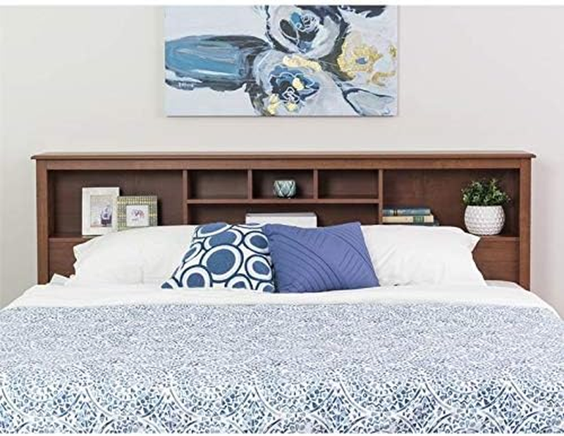 King Size Bookcase Headboard Book Shelf in Dark Cherry Wood Finish