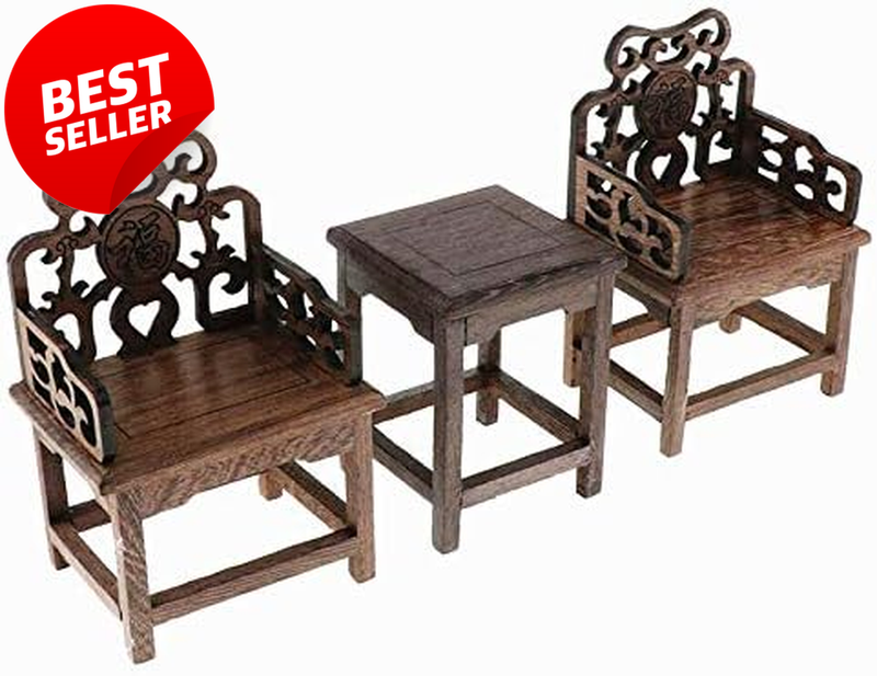 1:6 Scale Dollhouse Rosewood Table Chairs Set 3Pcs Miniature Furniture - US