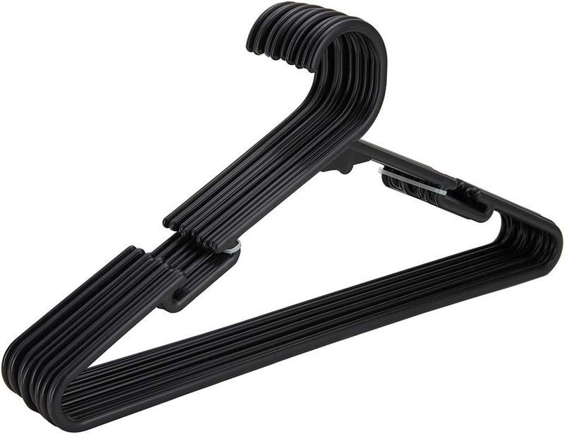 Black Plastic Clothes Hangers, Heavy-Duty Non-Slip Suit Hangers with Notches, Sp