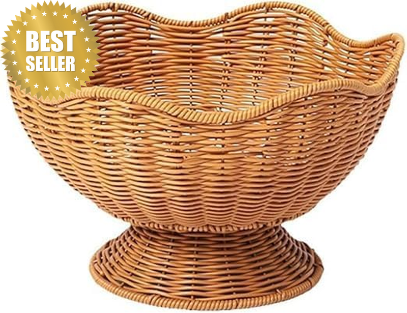 Round Woven Fruit Basket Handwoven Counter Display Basket | Fruit Basket with St