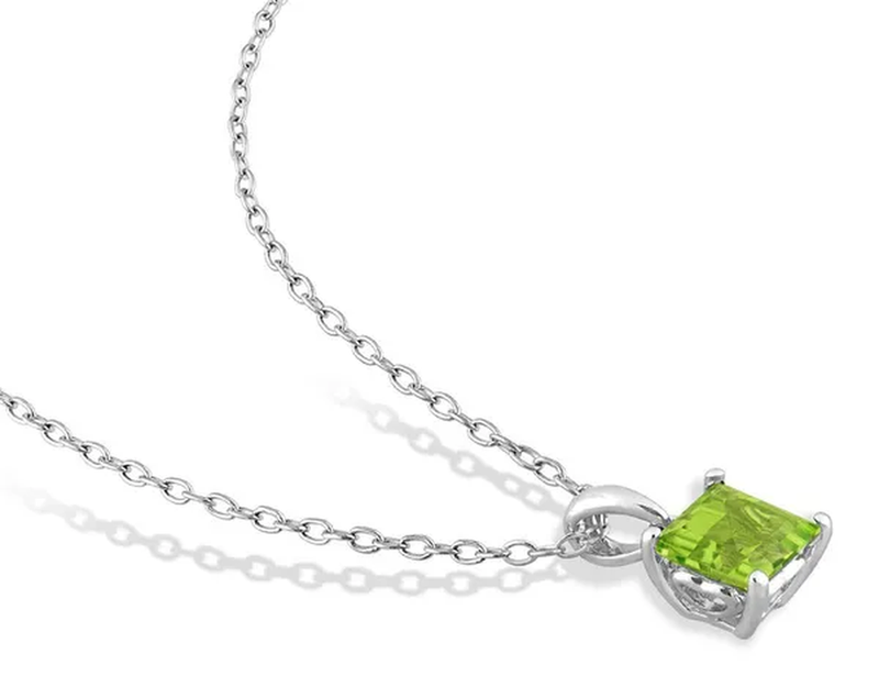 1.20 Carat (Ctw) Peridot Princess Solitaire Pendant Necklace in Sterling Silver with Chain