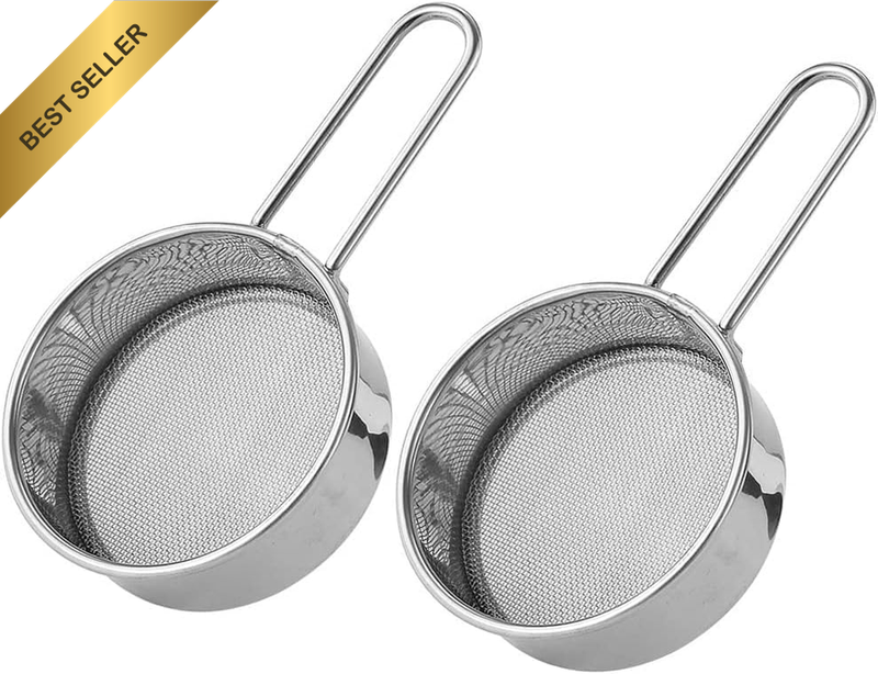 2Pcs Stainless Steel Flour Sifter round Hand Held Fine Mesh Kitchen Strainer Flo
