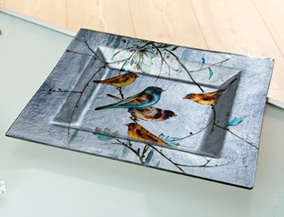 Teller Glas Deko Schale Birdy bunt 4 Größen NEU Glasschale Glasteller Dekoschale