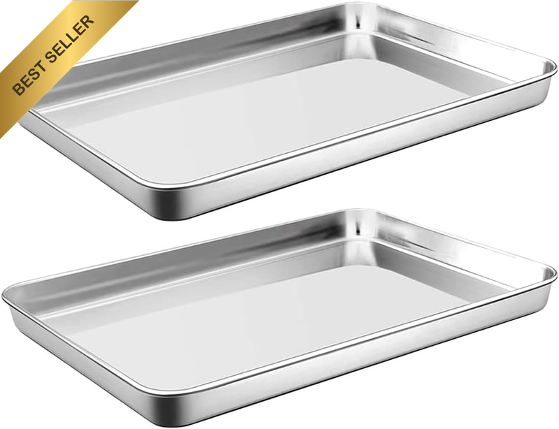 Baking Sheets Set 2 Stainless Steel Baking Pan Steaming Cooker Tray 10.4 X 6 X 1