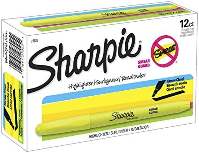 Sharpie Accent Pocket-Style Highlighters, Fluorescent Yellow , Chisel Tip, Dozen