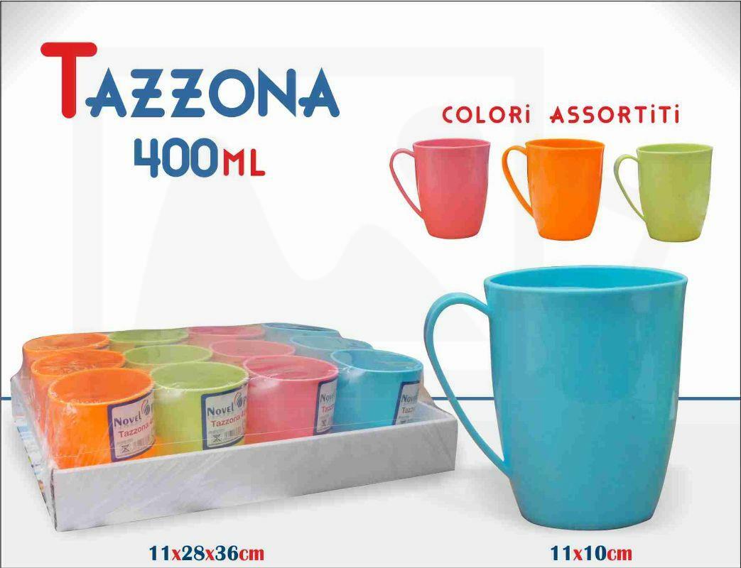 Set 12 Pezzi Tazza Tazzone In Plastica Colorata Latte Colazione 400ml moc