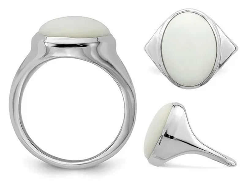 White Agate Ring in Polished Sterling Silver