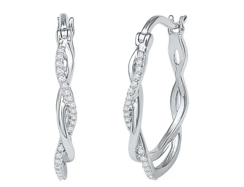 Diamond Hoop Earrings 1/10 Carat (Ctw) in Sterling Silver