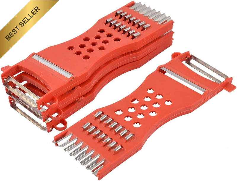Plastic Frame Vegetable Fruit Slicer Peeler Shredder 4Pcs Red Silver Tone
