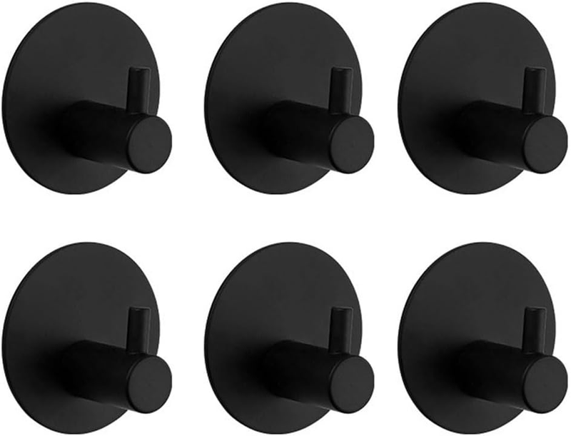 6 Pack Adhesive Hooks for Walls No Damag, Stainless Steel Strong Towel Hooks for