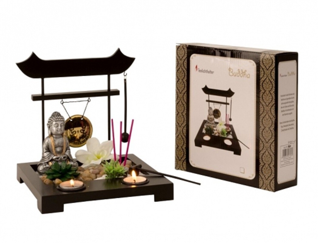 Zen-Garten Deko-Set Buddha Teelichthalter Figur Deko Buddhismus Feng Shui Asia