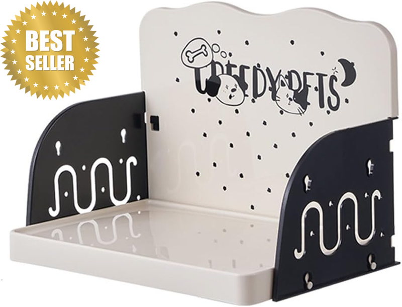 Adjustable Pet Feeding Station Tray with Raised Rim, Cat & Dog Bowl Stand Base,