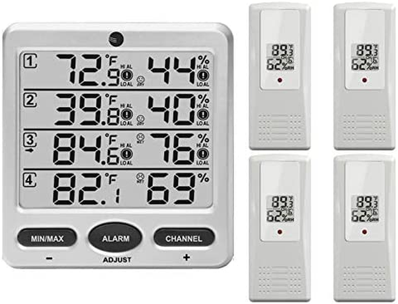 Wireless Indoor/Outdoor 8-Channel Thermo-Hygrometer with Four Remote Sensors WS-