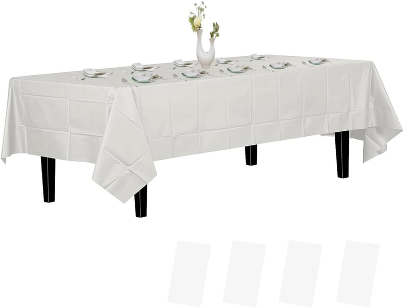 White Disposable Plastic Tablecloths for 8 Foot Rectangle Tables, Ideal Serving