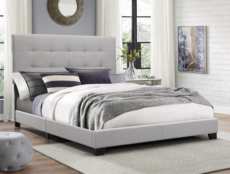 Upholstered Headboard Tufted Beds Wood Frame, Gray
