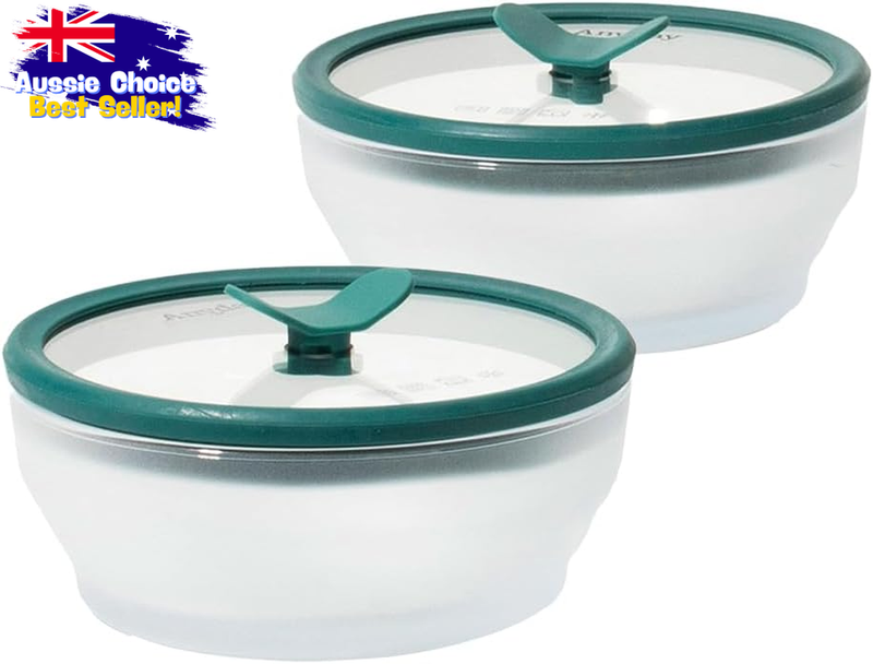 Microwave Steamer Set 2PC Glass Silicone Rice Cooker Kale Color Kitchen