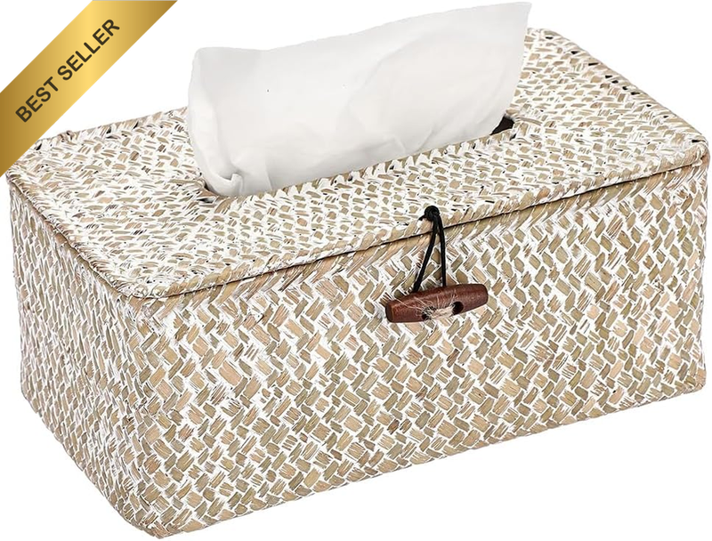 Delsol Tissue Box, Seagrass Woven Facial Tissue Dispenser, Box Cover Holder Stor
