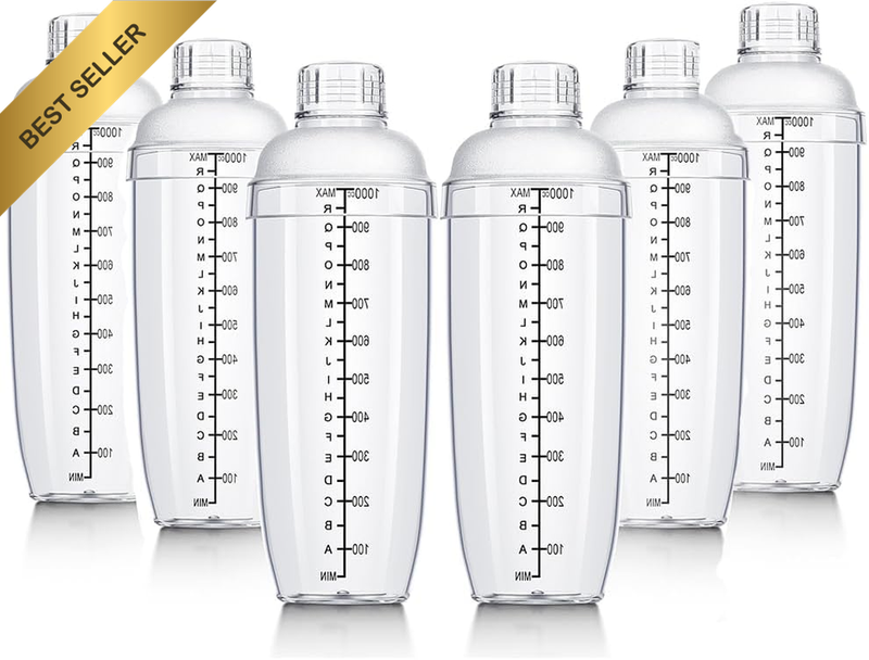 6 Piece Plastic Cocktail Shaker, 1000Ml 33.81 Oz Clear Transparent Mixing Cup, L