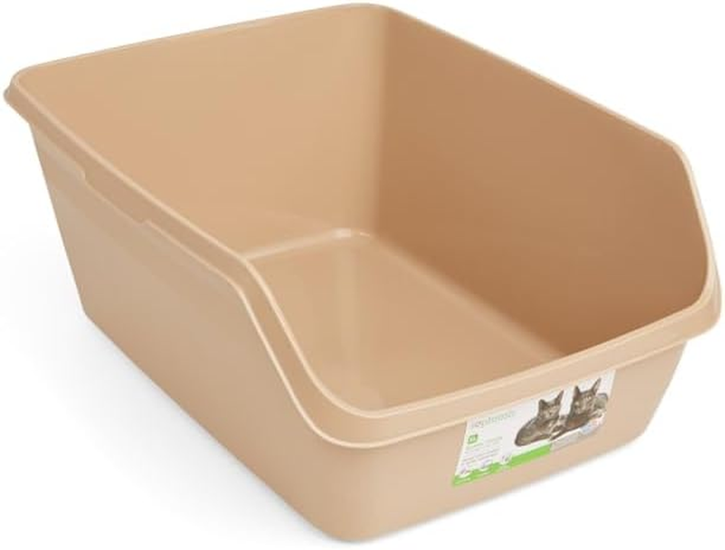 Tan Scatter Shield High-Back Litter Box for Cat, X-Large