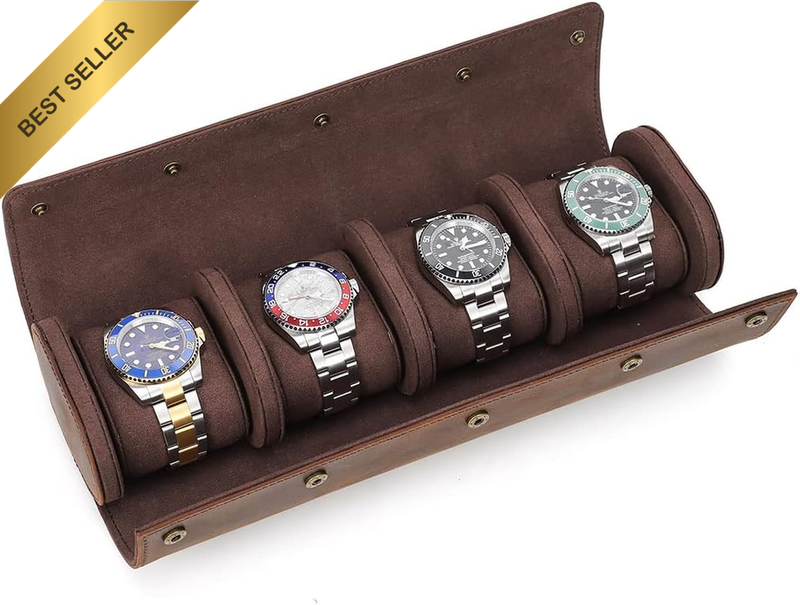 Leather Watch Roll Travel Watch Case 4 Slot Crazy Horse Leather Watch Box Organi