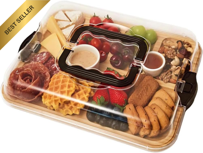 Wood Cheese Board with Clear Lid, Travel Portable Cheese Board, Portable Cutting