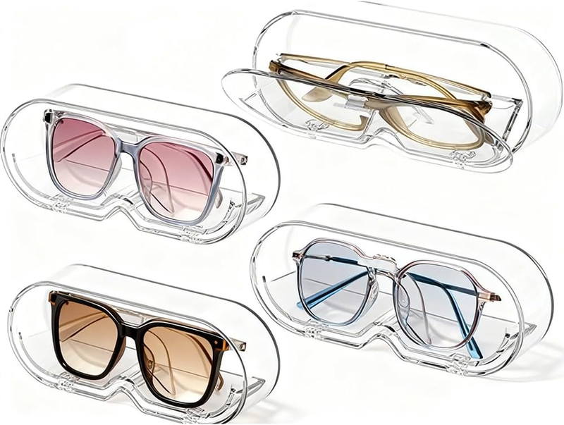 4 Pack Wall-Mounted Sunglasses Storage Box, Transparent Sunglass Holder with Lid