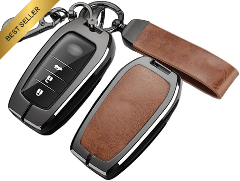 Ontto Alloy Leather Car Key Fob Cover Fit for Toyota Land Cruiser 200 300 Prado