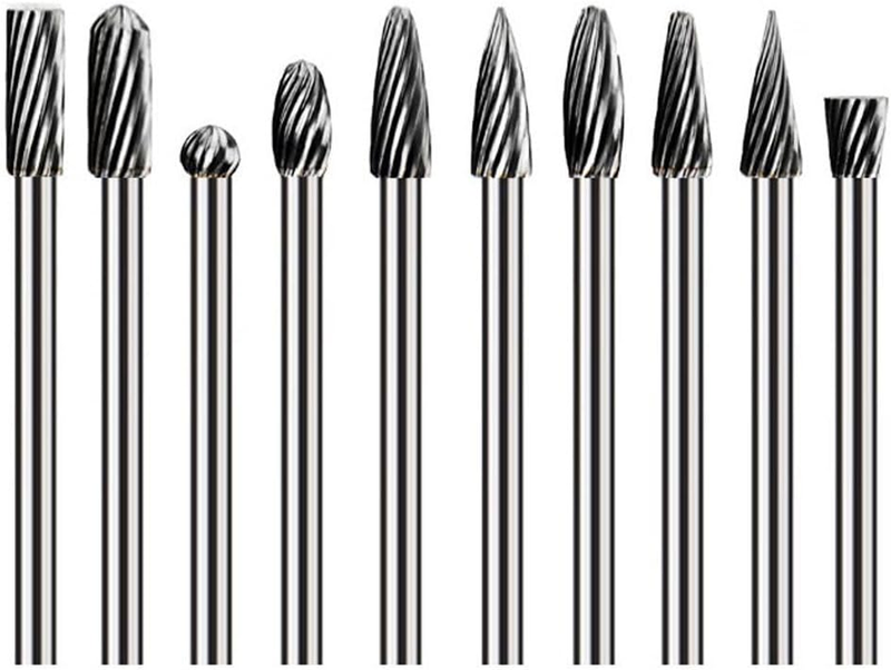 Tungsten Carbide Rotary Burr Bits 10 Pack Grinding and Carving Set 10-Piece Set