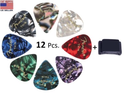 Fender Guitar Picks Assorted Thickness and Colors 12 Pcs. + Picks Holder