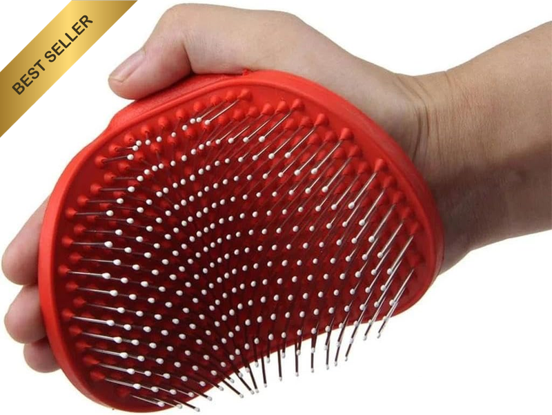 Pet Rubber Grooming Brush Massager with Adjustable Loop Handle and Stainless Ste