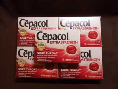 Cepacol Extra Strength Sore Throat 16 Lozenges - Cherry - 5 Boxes - Exp 06/25
