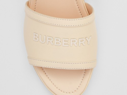 Pre-owned Burberry Open Toe Women's Peach Leather Slides Sandals 7.5 (37.5) 8047843 It In Orange