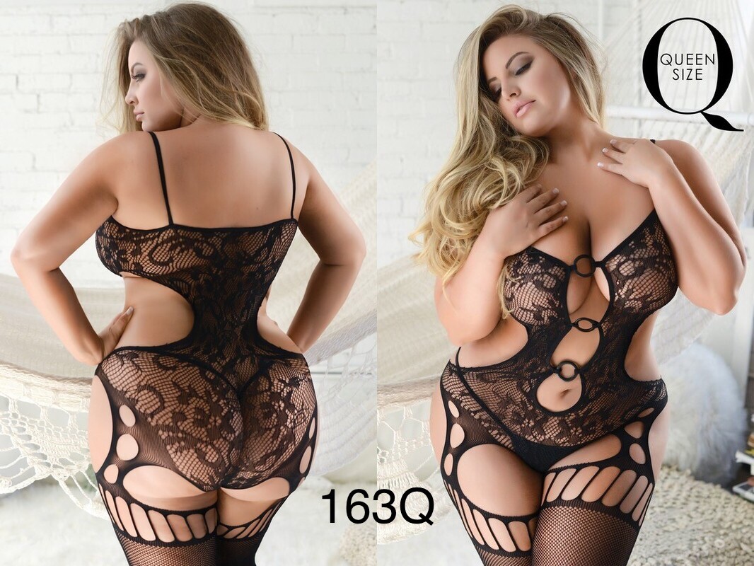Bodysuit Body Stocking Queen Plus Size Lingerie Mesh Fishnet Garter Sexy Stretch