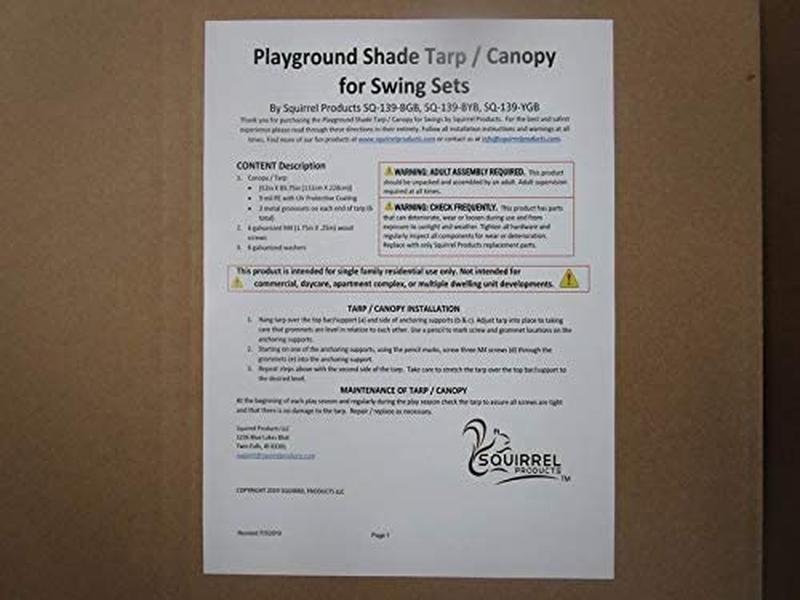 Tarp Canopy Shade for Playground Swing Set - 52 X 89 Inch - Blue
