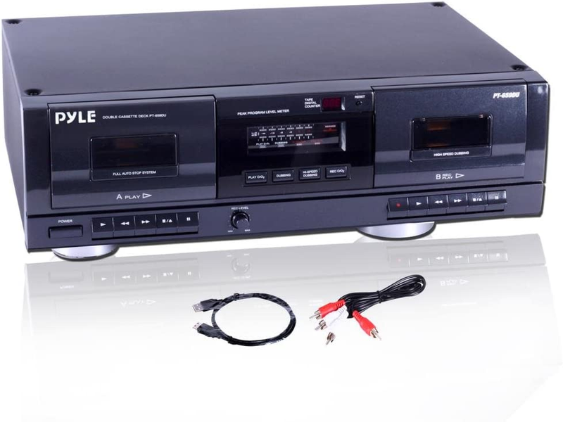 Pyle Dual Stereo Cassette Tape Deck - Clear Audio Double Player Recorder System