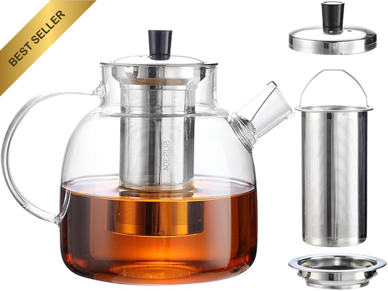Glass Teapot with Infuser, 1500Ml Clear Tea Kettle, Heatproof Glass Tea Maker, S