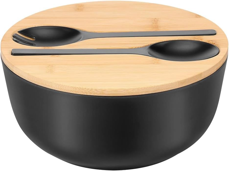 Bamboo Fiber Salad Bowl Set with Spoon & Fork, 130.5 Oz/3.9 Quarts Capacity, Ver