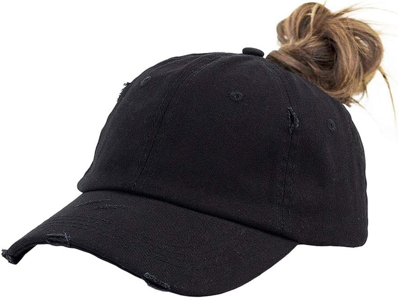 Ponytail Baseball Hat Distressed Retro Washed Womens Twill