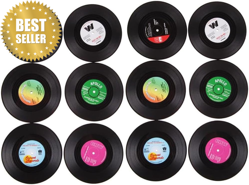 12 Pcs Fun Vintage Record Coasters, Parties Cool Coaster Music Lovers Vinyl Disc