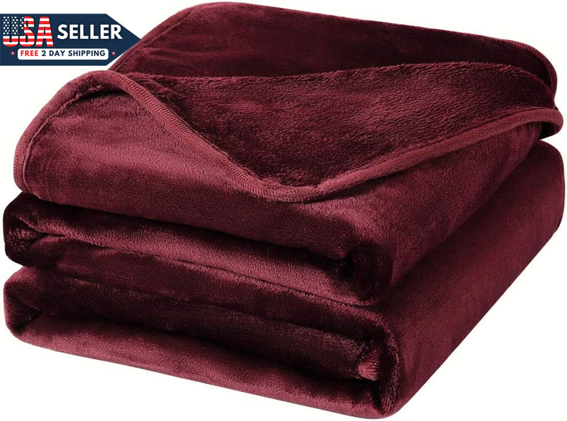 Piccocasa Fleece Bed Blanket Oversized King Size Burgundy So